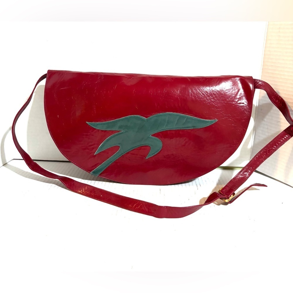 Vintage Red Crossbody Bag with Green Detail - Picture 1 of 5